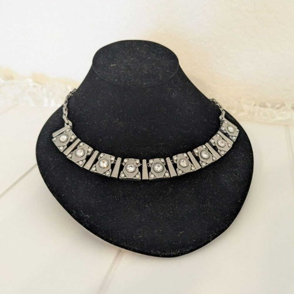 Lia Sophia "Matrix" Linked Necklace - Matte Silver, Crystals - 21"